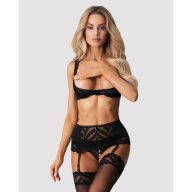  Szexi fehérnemű szett, Obsessive, Lecille 3 részes, S/M, fekete, nyitott ágyékrészű, rugalmas poliamid