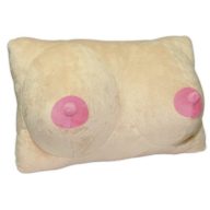   Mell formájú plüss párna, Orion, Breasts Plush Pillow, 24 x 37 x 19 cm, testszínű rózsaszín mellbimbókkal, puha, humoros, dekoratív, poliészter