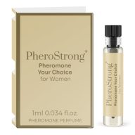   Feromonos parfüm nőknek, PheroStrong, Your Choice, 1 ml, színtelen, gyümölcsös-virágos-fás illat, hosszan tartó, utazó méret