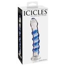 Üveg dildó, Pipedream Icicles, No. 5, 16-20 cm, áttetsző-kék, spirálbordás, ívelt, hűthető és melegíthető, vízálló, uniszex