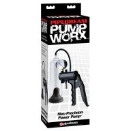   Péniszpumpa, Pipedream Pump Worx, Max-Precision Power Pump, 21-25 cm, átlátszó-fekete, vákuumos, kézi pumpás, mérőskálás, akril cső, TPR