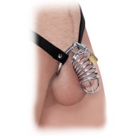   Férfi tisztasági öv, Pipedream Fetish Fantasy Extreme, Extreme Chastity Belt, 6–10 cm, 3,5–3,9 cm, ezüst-fekete, fém, zárható, állítható derékpánt