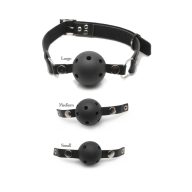   Golyós szájpecek szett, Pipedream, Fetish Fantasy Series Ball Gag Training System, 3 db, 4,5–4,9 cm, fekete, állítható bőrpánt, vinil