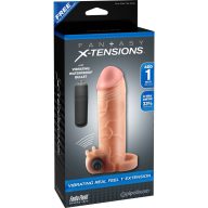   Vibrátoros péniszköpeny, Pipedream Fantasy X-tensions, Real Feel 1" Extension Light, 11-15 cm, testszínű, csiklóizgató, heregyűrűs, elemes (3x LR44)