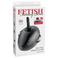   Felfújható szexpárna dildóval, Pipedream Fetish Fantasy Series, Body Dock Inflatable Love Ball, 41,9x22,9 cm, 14 cm dildó, fekete, 136 kg-ig, csuklópántok