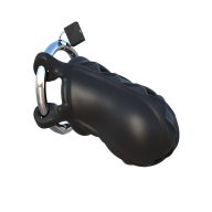   Pénisz ketrec, Pipedream, Fantasy C-Ringz Extreme Silicone Cock Blocker, 8,5 cm, fekete, szilikon, állítható gyűrű 4,5–5,2 cm, lakattal és 2 kulccsal