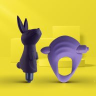   Vibrátoros péniszgyűrű és mini vibrátor szett, You Love Me, Give Me, 12,7 cm és 9 cm, kék, szilikon, nyuszi alakú, 7 mód, vízálló, elemes (2x LR1)