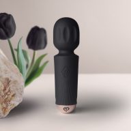   Masszírozó vibrátor, Rocks-Off, Rechargeable Mini Wand - Black Tulip, 11–15 cm, 3–3,4 cm átmérő, fekete, akkumulátoros, vízálló, szilikon, 16 mód