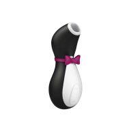   Léghullámos csiklóizgató, Satisfyer, Penguin, 12 cm, fekete-fehér, akkumulátoros, vízálló, 11 szívó mód, bőrbarát szilikon fej, pingvin formájú