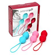   Gésa golyó szett, Satisfyer, V Balls, 7,8 cm, Ø 2,8–3 cm, 79–150 g, többszínű, 3 részes, dupla golyós, vízálló, szilikon, hullámos felszínű