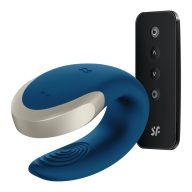   Páros vibrátor, Satisfyer, Double Love, 8,6 x 5,7 x 4,2 cm, kék, app-vezérelt, távirányítós, vízálló, akkumulátoros, csikló és G-pont stimuláció