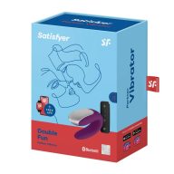   Páros vibrátor, Satisfyer, Double Fun, 9,3 x 4,2 x 6,17 cm, lila, app-vezérelt, távirányítós, kétmotoros, vízálló, akkumulátoros, szilikon