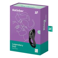   Vibrátoros pénisz- és heregyűrű, Satisfyer, Legendary Duo, 10,5 cm, fekete, dupla gyűrűs, 12 rezgésmód, akkumulátoros, vízálló, bőrbarát szilikon