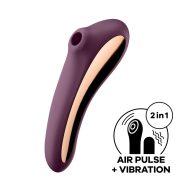   Léghullámos csiklóizgató és G-pont vibrátor, Satisfyer, Dual Kiss, 18,5 cm, bordó, akkumulátoros, vízálló, kétmotoros, halk, bőrbarát szilikon