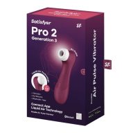   Léghullámos csiklóizgató, Satisfyer, Pro 2 Gen 3 Liquid Air, 16-20 cm, bordó, app-vezérelt Bluetooth, 2 motoros, akkumulátoros, vízálló IPX7