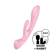  Multifunkcionális vibrátor, Satisfyer, Triple Oh, 23,5 cm, rózsaszín, akkumulátoros, vízálló, szilikon, 3 motoros, csiklókaros, g-pontos
