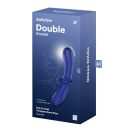 Üveg dildó, Satisfyer, Double Crystal, 19 cm, világoskék, kétvégű, boroszilikát üveg, g-pontos, bordázott és sima, hő- és hidegjátékhoz