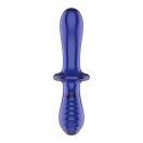 Üveg dildó, Satisfyer, Double Crystal, 19 cm, világoskék, kétvégű, boroszilikát üveg, g-pontos, bordázott és sima, hő- és hidegjátékhoz