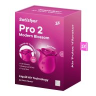   Nyomáshullámos csiklóizgató, Satisfyer, Pro 2 Modern Blossom, rózsaszín, akkumulátoros, vízálló, szilikon, Liquid Air technológiás, rózsa alakú