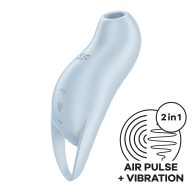   Csiklóvibrátor, Satisfyer, Pocket Pro 1, 13,9 cm, kék, Air Pulse technológia, 2 motoros, akkumulátoros, vízálló (IPX7), szilikon, gyűrűs fogantyú