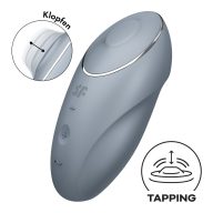   Csiklóvibrátor, Satisfyer, Tap & Climax 1, 11 cm, szürke, kétmotoros, koppintó és vibrációs funkció, 11+11 mód, szilikon, akkumulátoros, vízálló