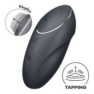   Csiklóvibrátor, Satisfyer, Tap & Climax 1, 11 cm, szürke, 2 az 1-ben koppintó és vibráló, kétmotoros, akkumulátoros, vízálló, bőrbarát szilikon