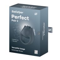   Péniszgyűrű és ujjvibrátor, Satisfyer, Perfect Pair 2, 6–10 cm, szürke, szilikon, akkumulátoros, vízálló, 12 rezgésprogram