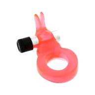   Vibrátoros péniszgyűrű, Seven Creations, Jelly Rabbit Cockring Vibro, 2,5–2,9 cm, piros, csiklóizgató nyuszis, zselés PVC, 3x LR44 elemes