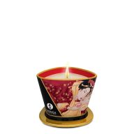   Masszázsgyertya, Shunga, Massage Candle, 170 ml, eper illatú, szójaviasz alapú, paraffinmentes, kézmeleg olajjá olvad, 40 órás égés