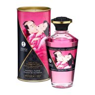   Forrósító masszázsolaj, Shunga, Aphrodisiac Oils Raspberry Feeling, 100 ml, áttetsző, málna illatú, csókkal aktiválható melegítő hatás, pároknak