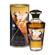   Forrósító masszázsolaj, Shunga, Aphrodisiac Oils – Caramel Kisses, 100 ml, karamell illatú, selymes, bőrtápláló, nem ragacsos