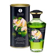  Forrósító masszázsolaj, Shunga, Aphrodisiac Oils Organica – Exotikus Zöld Tea, 100 ml, áttetsző, zöld tea illatú, selymes, nem ragacsos, keleties díszüveg