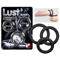   Péniszgyűrű szett, You2Toys, Lust 3, 2,6–3,5 cm átmérő, 3 db, fekete, szilikon, bordázott, rugalmas, vízálló, bőrbarát, erekciótámogató