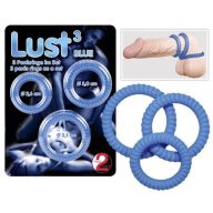   Péniszgyűrű készlet, You2Toys, Lust 3, 3 darabos, belső átmérő: 2,6 cm / 3 cm / 3,5 cm, kék, szilikon, extra rugalmas, bordázott, vízálló