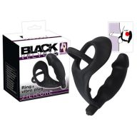   Vibrátoros pénisz- és heregyűrű, You2Toys, Black Velvets Vibrating Anal Toy, 13,5 cm, fekete, szilikon, prosztata- és gátizgató, 1 x AAA elemes